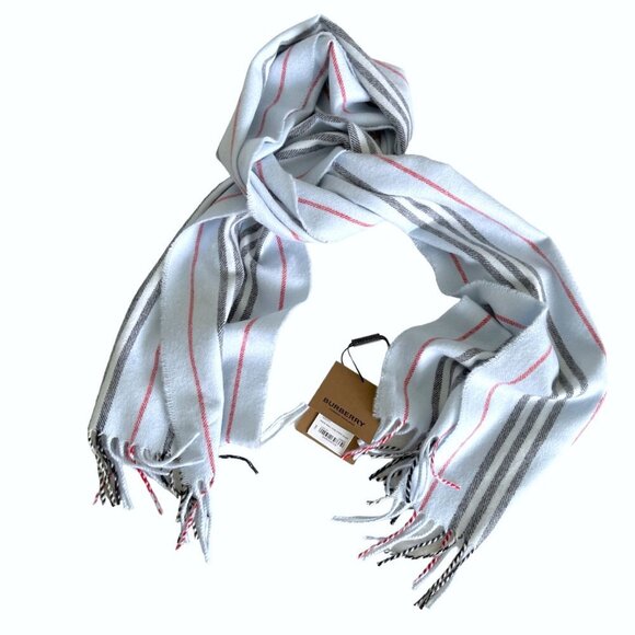 Burberry Small Icon Pale Blue Strip[ed Scarf Cashmere & Wool Silk, 168cm X 30cm - Picture 6 of 9